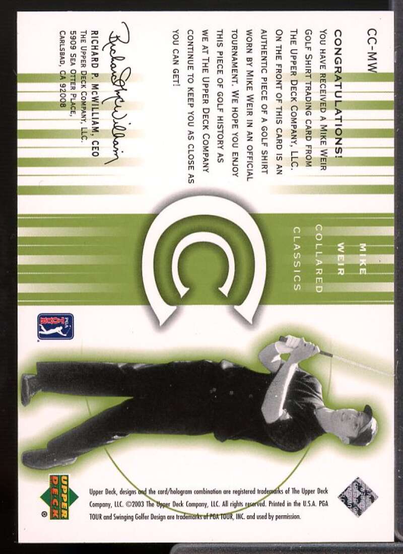 Mike Weir Card 2003 Upper Deck Collared Classics #MW  Image 2