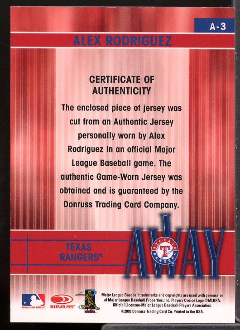 Alex Rodriguez A Card 2004 Leaf Home/Away Second Edition #3A  Image 2