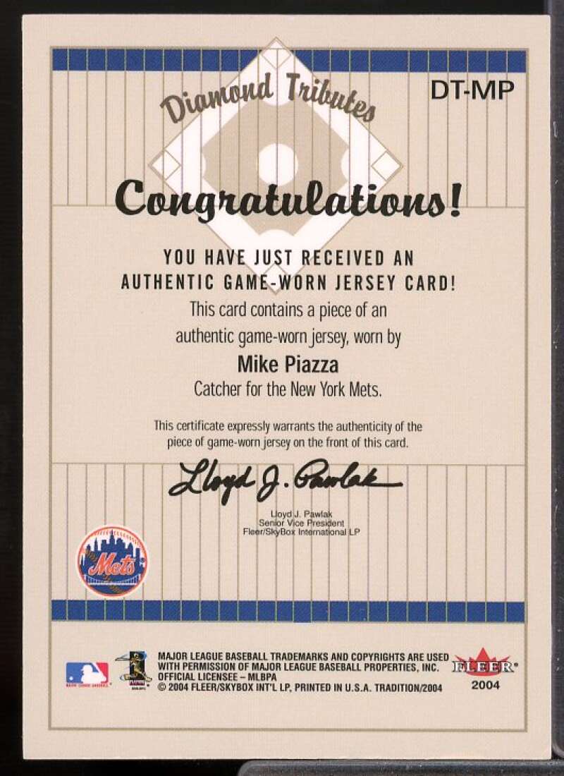 Mike Piazza Card 2004 Fleer Tradition Diamond Tributes Game Jersey #MP  Image 2