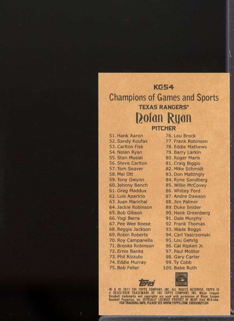Nolan Ryan Card 2011 Topps Kimball Champions #KC54  Image 2