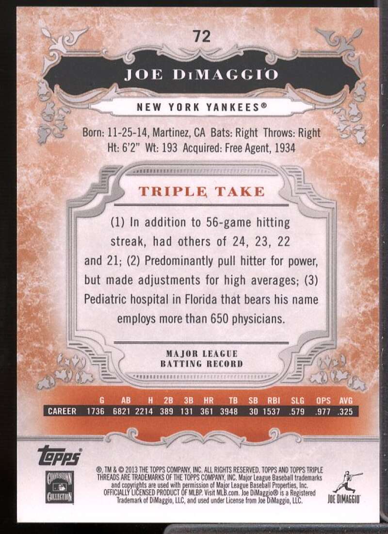 Joe DiMaggio Card 2013 Topps Triple Threads Amber #72  Image 2