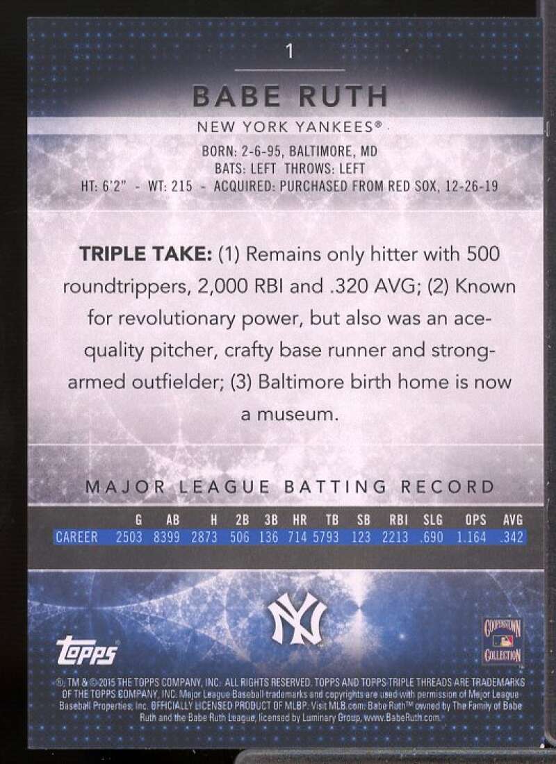 Babe Ruth Card 2015 Topps Triple Threads #1  Image 2