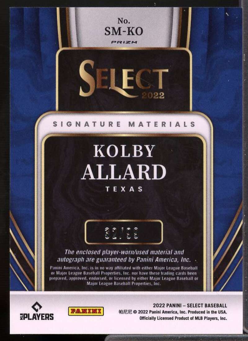 Kolby Allard Card 2022 Select Signature Materials Holo #38  Image 2