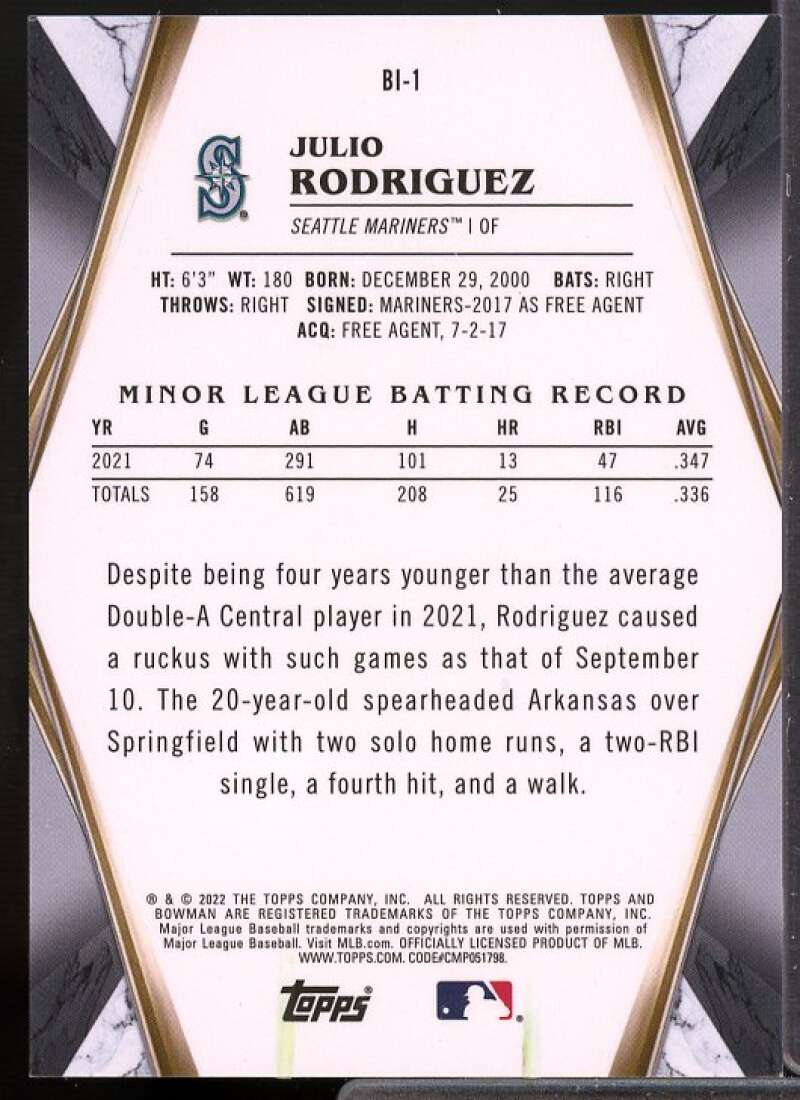 Julio Rodriguez Card 2022 Bowman Chrome Invicta Atomic Refractors #BI1  Image 2