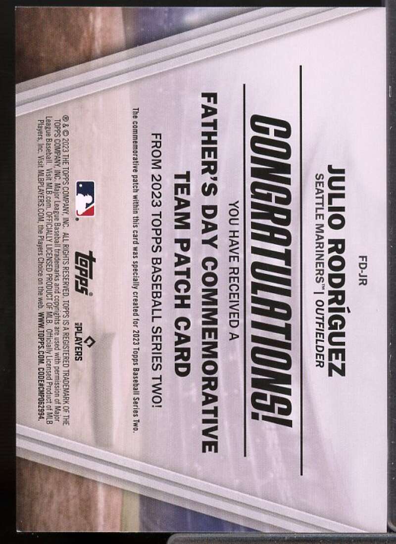 Julio Rodriguez Card 2023 Topps Father's Day Commemorative Team Patches #FDJR  Image 2