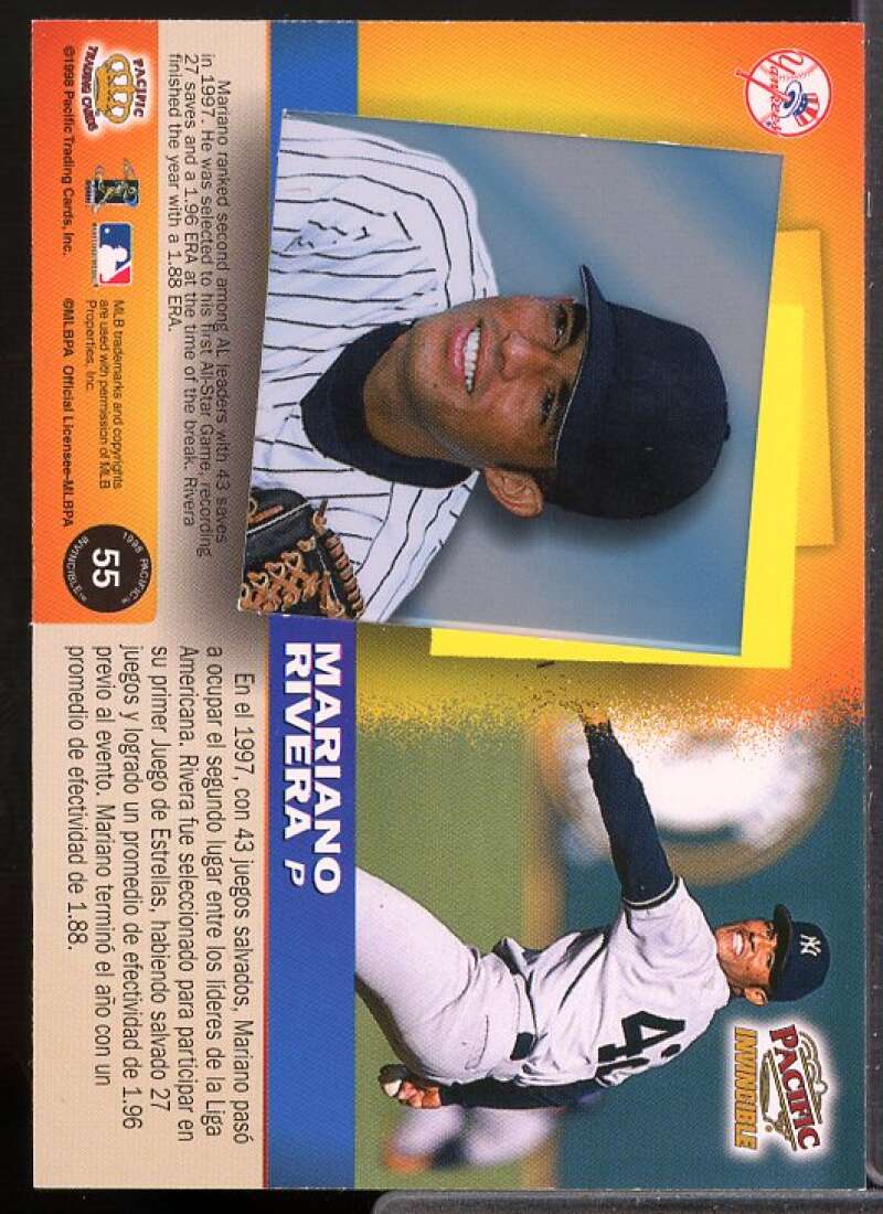 Mariano Rivera Card 1998 Pacific Invincible Silver #55  Image 2