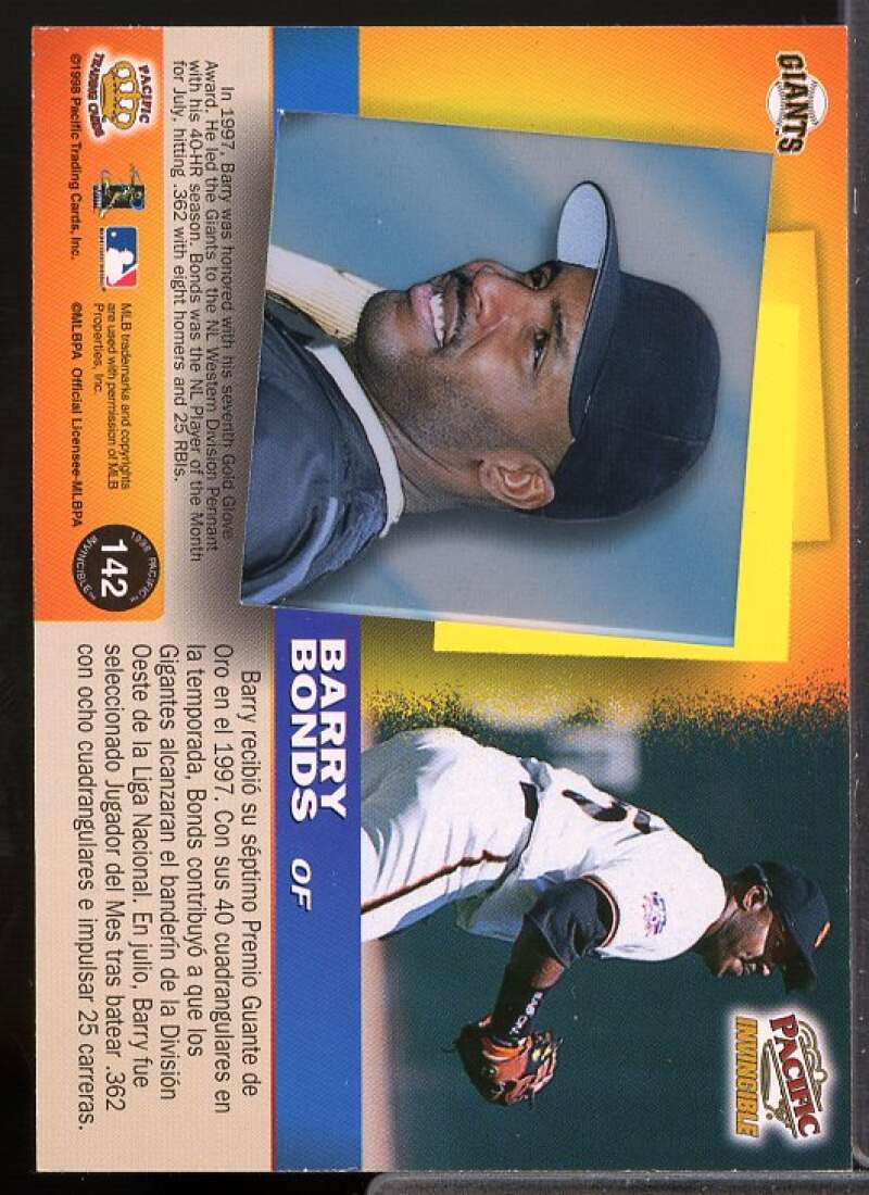 Barry Bonds Card 1998 Pacific Invincible #142  Image 2