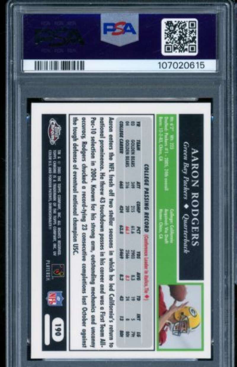 Aaron Rodgers Rookie Card 2005 Topps Chrome #190 PSA 8 Image 2