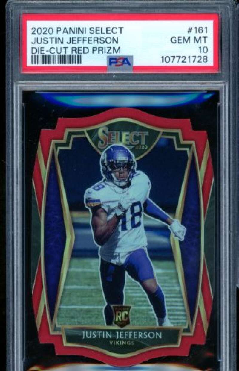 Justin Jefferson Rookie Card 2020 Panini Select Die Cut Red Prizm #161 PSA 10 Image 1