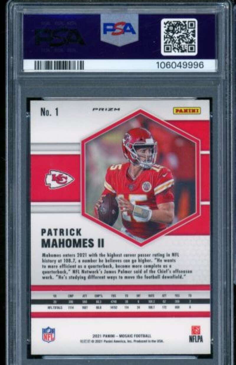 Patrick Mahomes II Card 2021 Mosaic Reactive Orange #1 PSA 9 Image 2