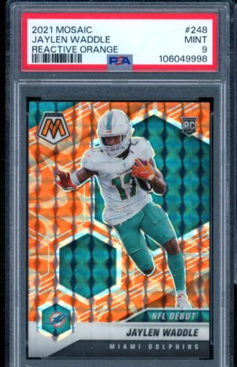Jaylen Waddle Rookie Card 2021 Mosaic Reactive Orange #248 PSA 9 Image 1