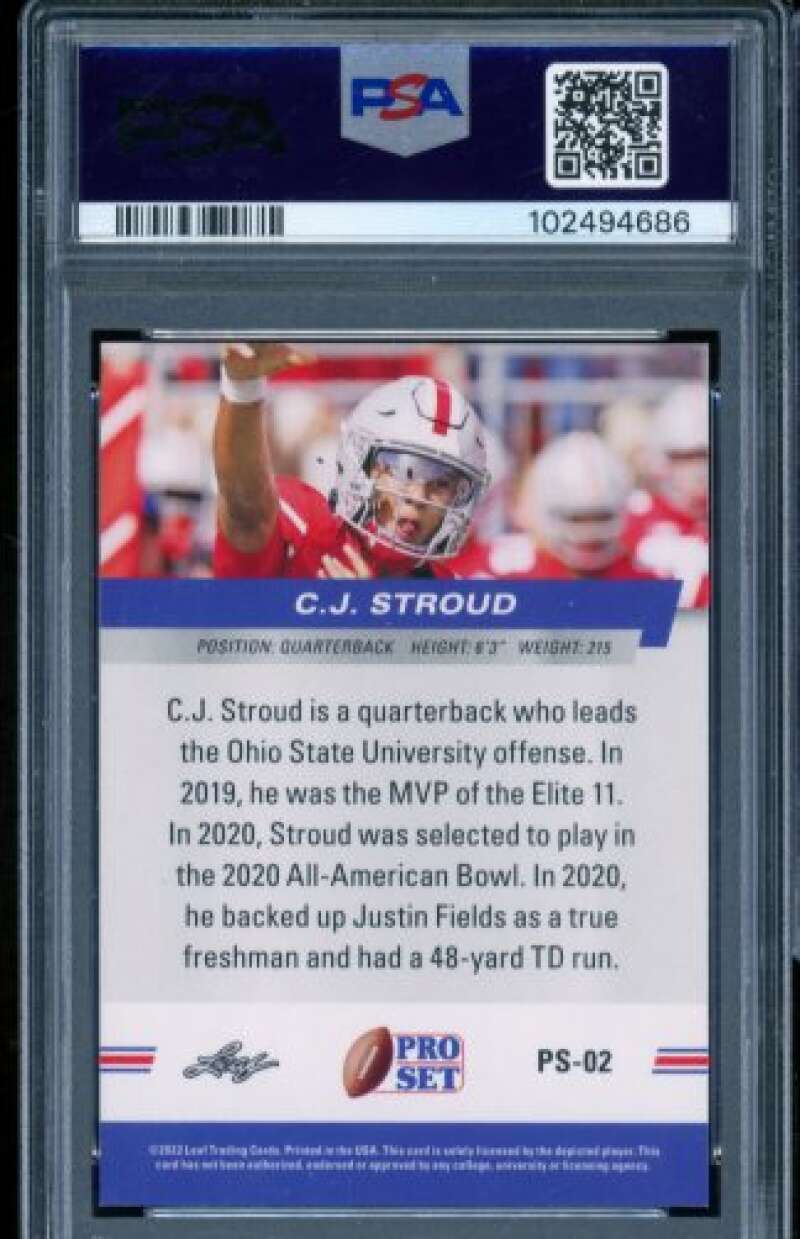 C.J. Stroud Rookie Card 2022 Pro Set Draft #Ps02 PSA 8 Image 2