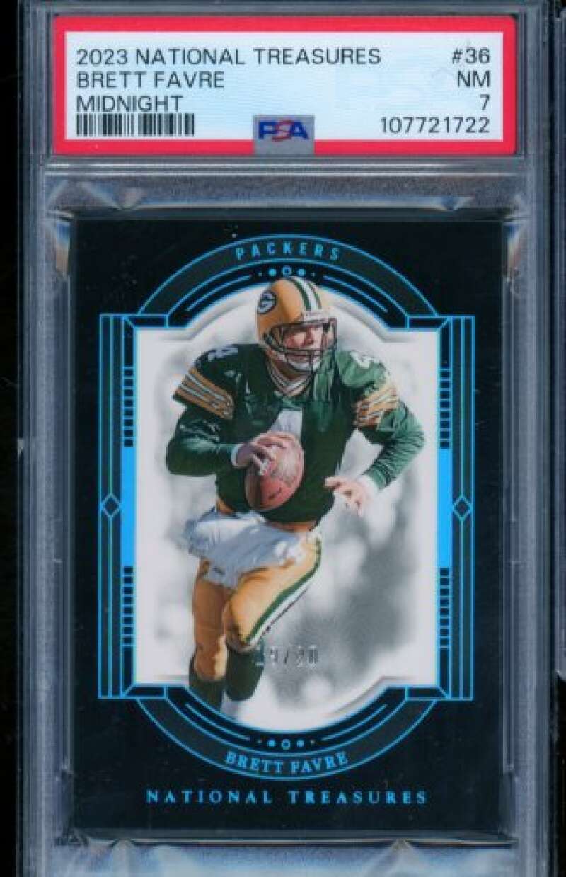Brett Favre Card 2023 National Treasures Midnight (Serial #d 19/20) #36 PSA 7 Image 1