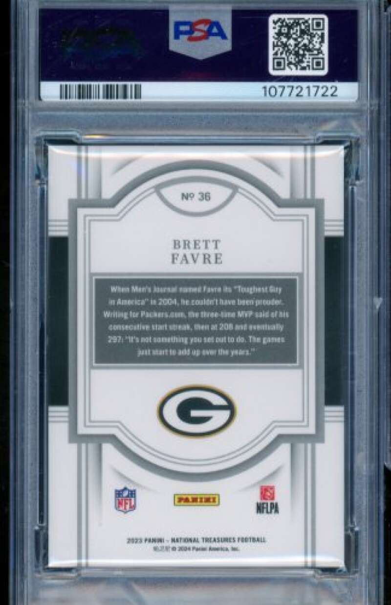 Brett Favre Card 2023 National Treasures Midnight (Serial #d 19/20) #36 PSA 7 Image 2