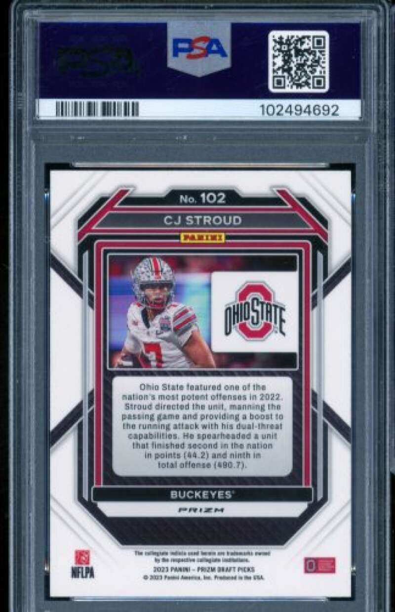 C.J. Stroud Rookie Card 2023 Prizm Draft Picks Gold Ice #102 PSA 8 Image 2