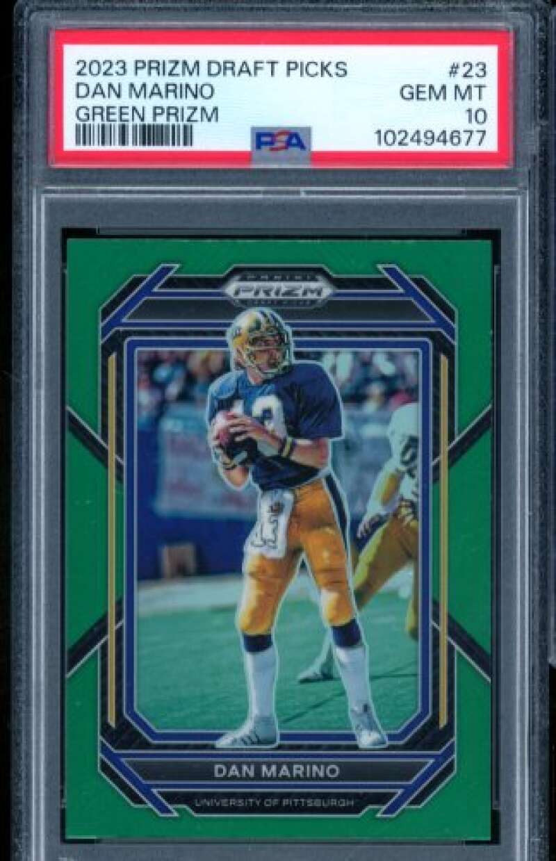Dan Marino Card 2023 Prizm Draft Picks Green Prizm (pop 2) #23 PSA 10 Image 1