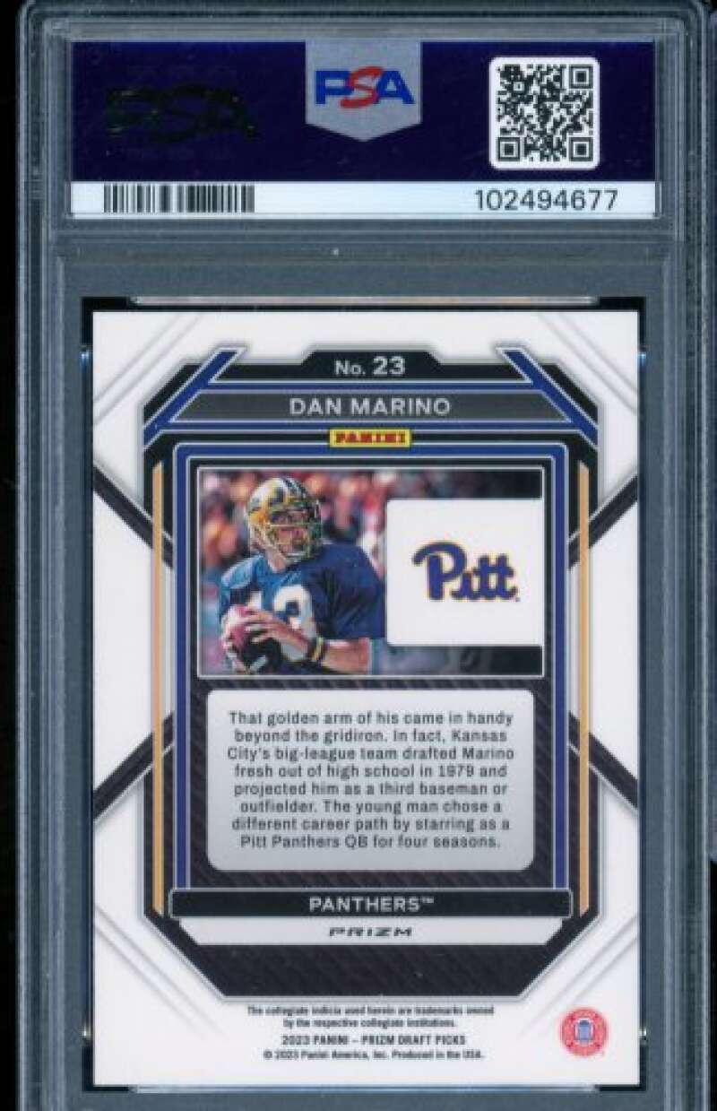Dan Marino Card 2023 Prizm Draft Picks Green Prizm (pop 2) #23 PSA 10 Image 2