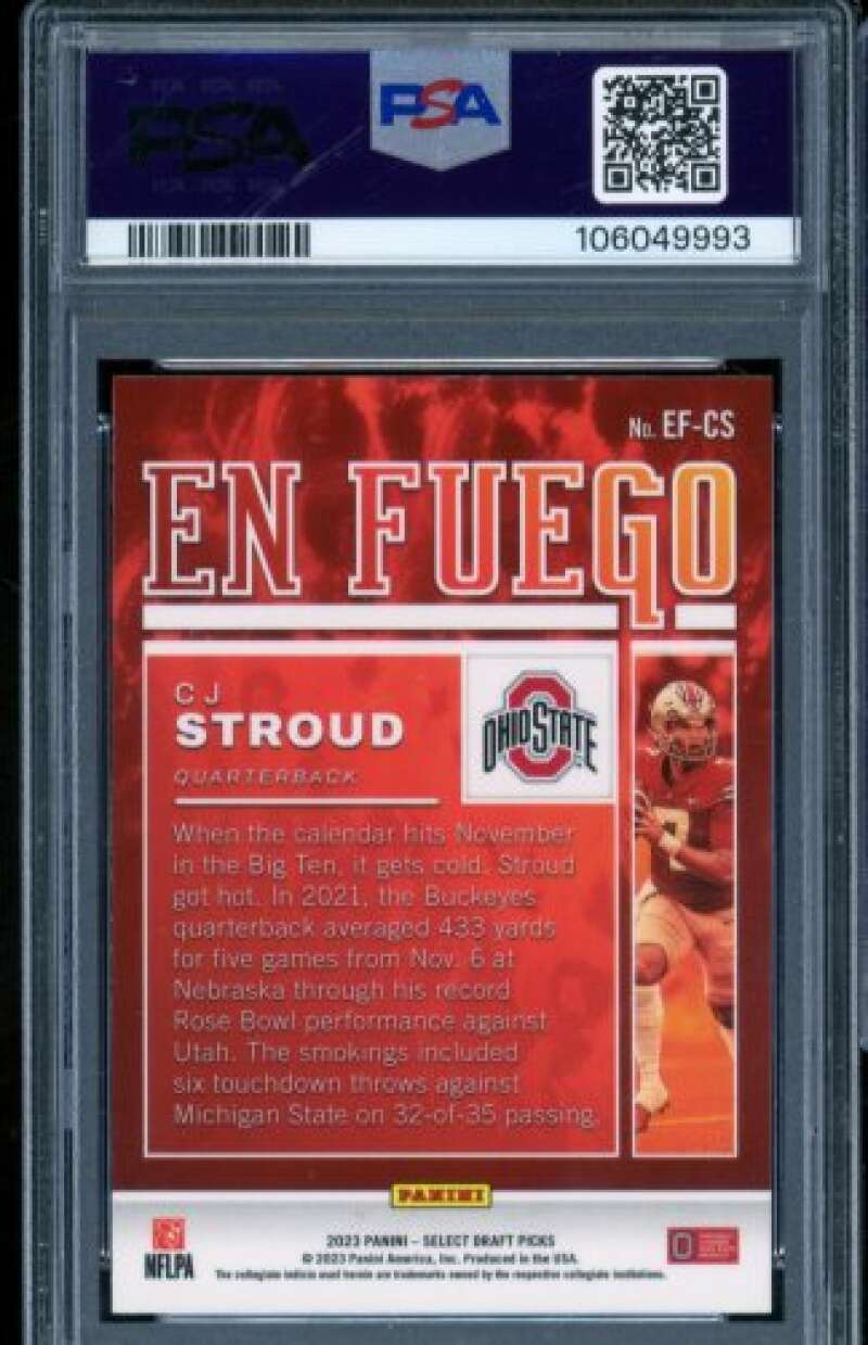 C.J. Stroud Rookie Card 2023 Select Draft Picks En Fuego #efcs PSA 10 Image 2