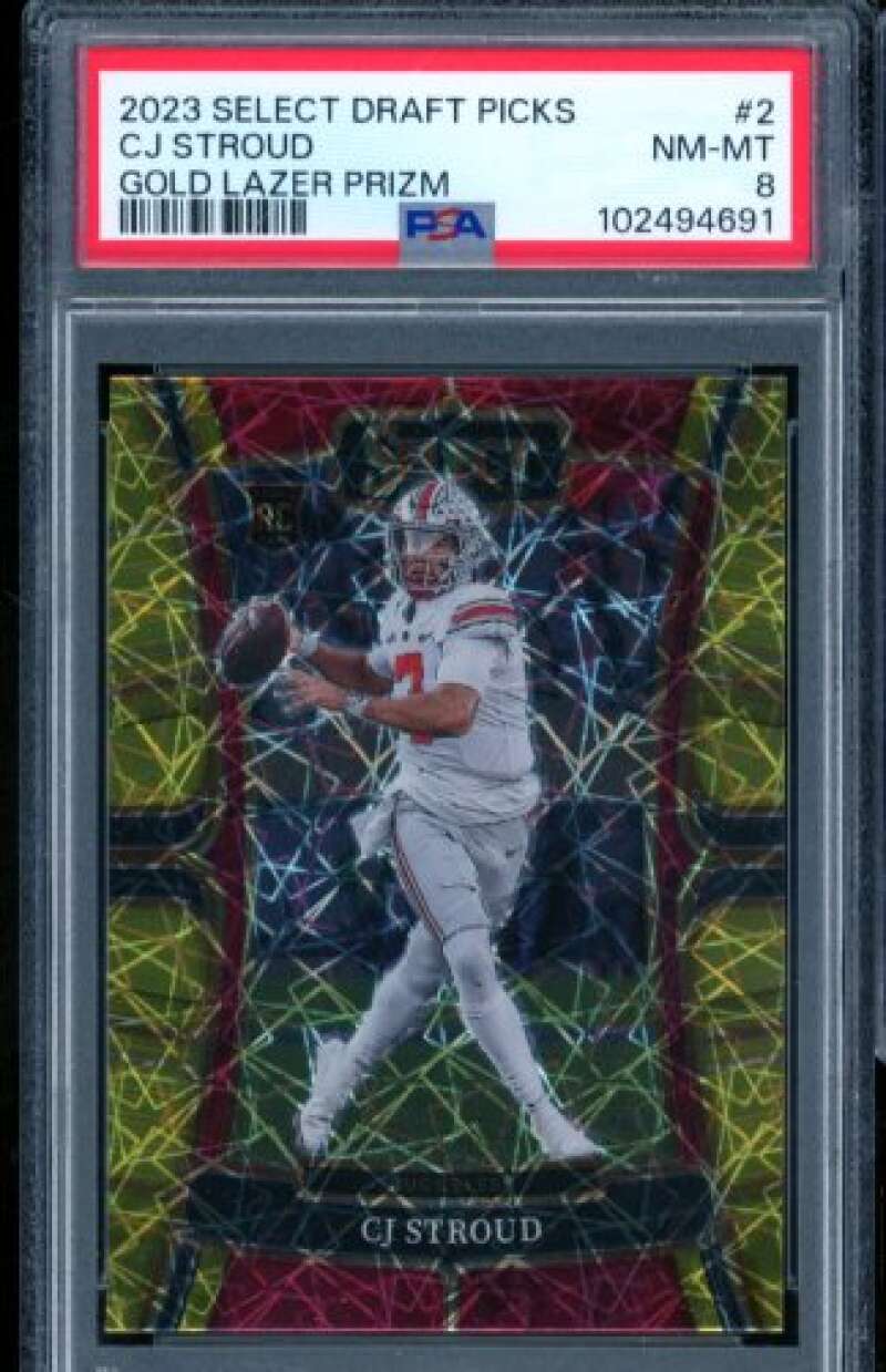 C.J. Stroud Rookie Card 2023 Select Draft Picks Gold Lazer Prizm #2 PSA 8 Image 1