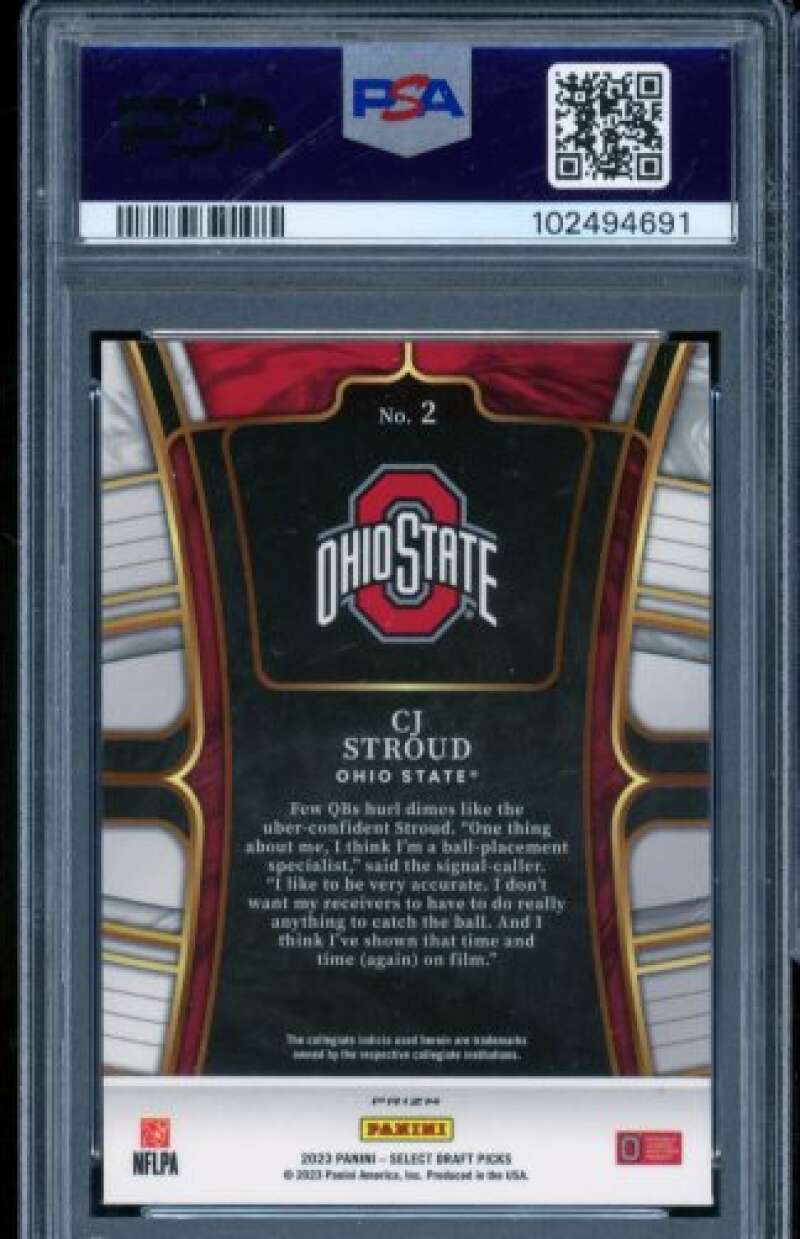 C.J. Stroud Rookie Card 2023 Select Draft Picks Gold Lazer Prizm #2 PSA 8 Image 2