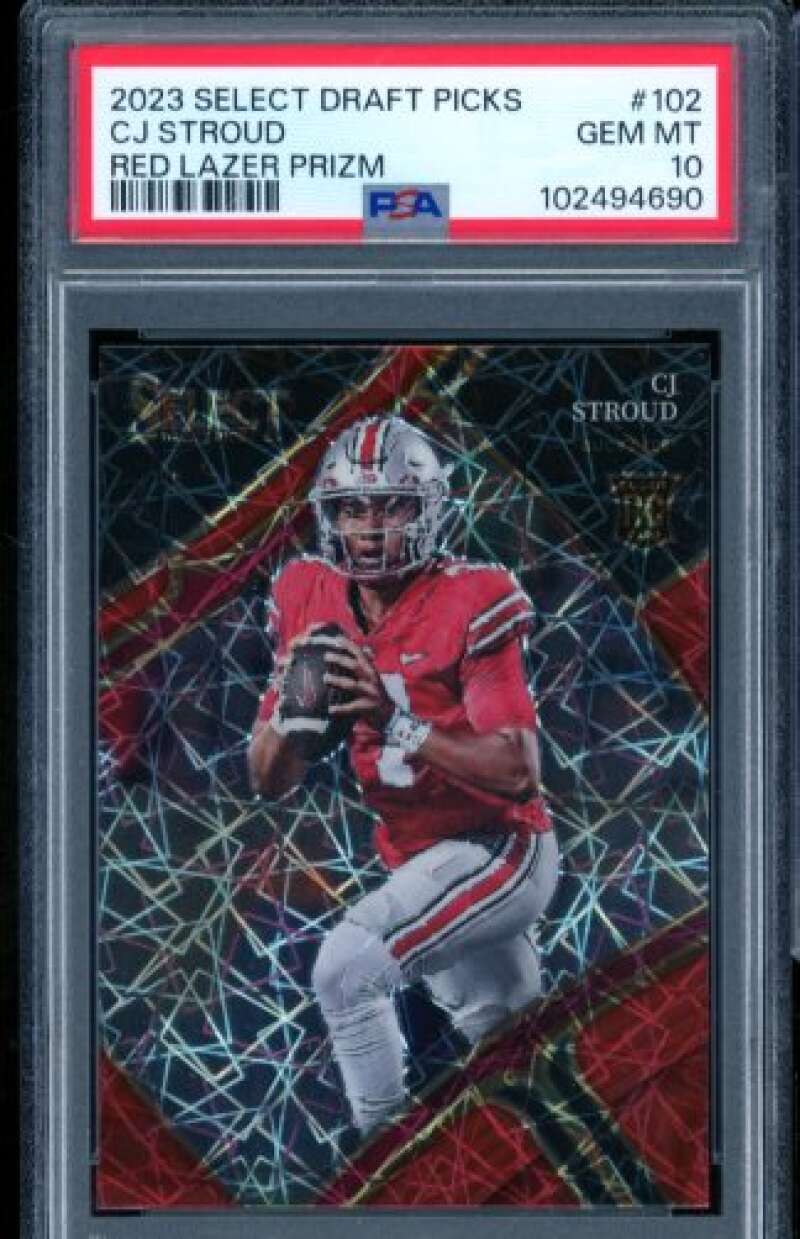 C.J. Stroud Rookie Card 2023 Select Draft Picks Red Lazer Prizm #102 PSA 10 Image 1