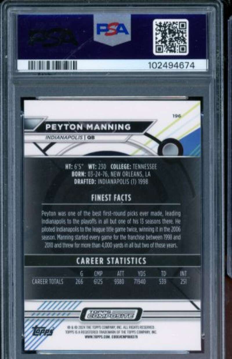 Peyton Manning 2023 Topps Composite Checkerboard Refractor (pop 1) #196 PSA 10 Image 2