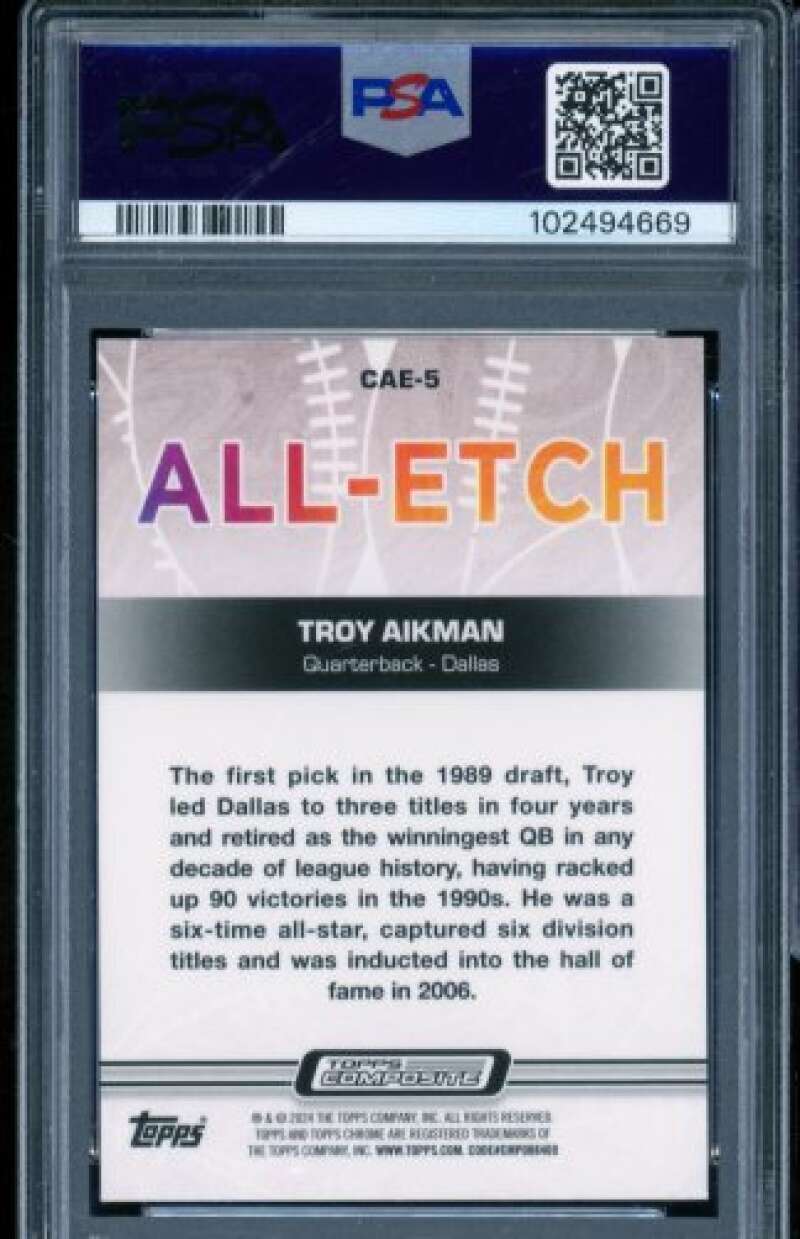 Troy Aikman 2023 Topps Composite Chrome All Etch Lazer Refractor #Cae5 PSA 9 Image 2