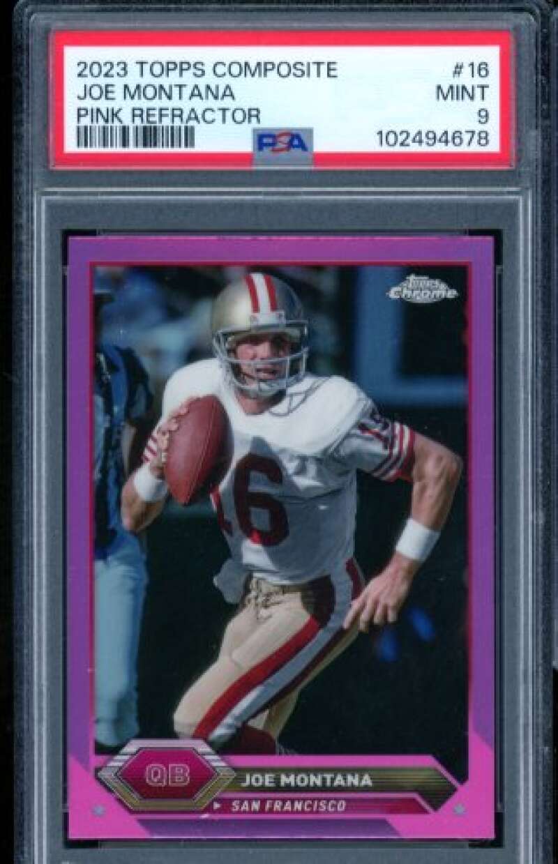 Joe Montana Card 2023 Topps Composite Pink Refractor #16 PSA 9 Image 1