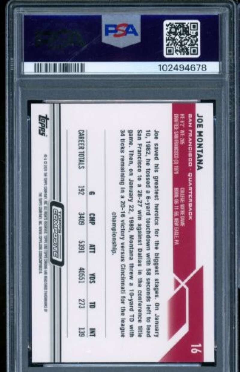 Joe Montana Card 2023 Topps Composite Pink Refractor #16 PSA 9 Image 2