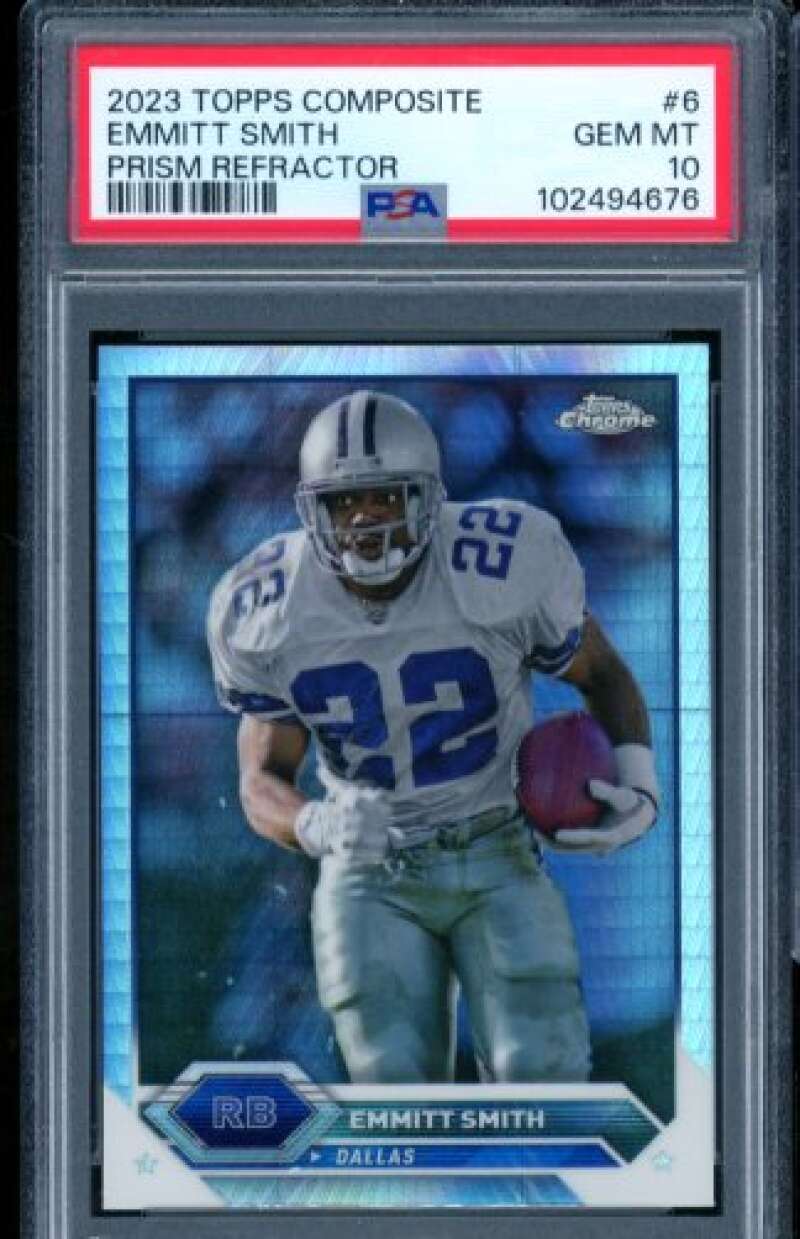 Emmitt Smith Card 2023 Topps Composite Prism Refractor (pop 2) #6 PSA 10 Image 1