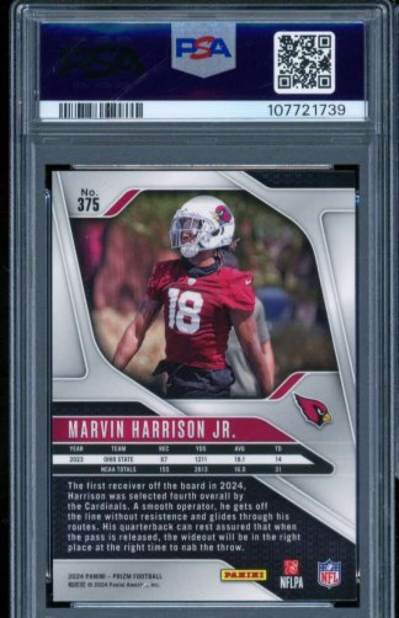 Marvin Harrison Jr. Rookie Card 2024 Prizm #375 PSA 9 Image 2