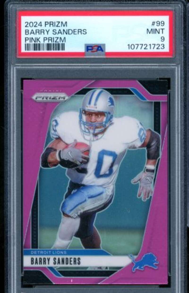 Barry Sanders Card 2024 Prizm Pink Prizm (pop 1) #99 PSA 9 Image 1