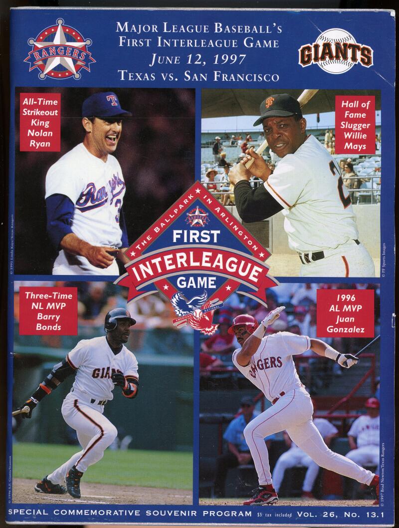 MLB First Interleague June 12 1997 Rangers Giants Baseball Program Vol.26 #13.1 Image 1