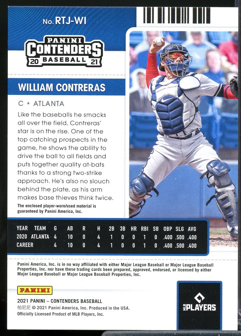 William Contreras Rookie Card 2021 Panini Contenders Rookie Ticket Jerseys #4  Image 2
