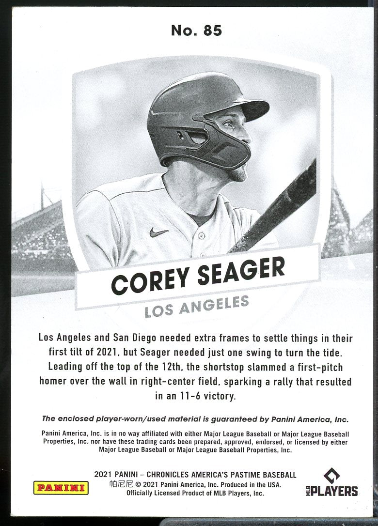 Corey Seager Card 2021 Panini America's Pastime Swatches #85  Image 2