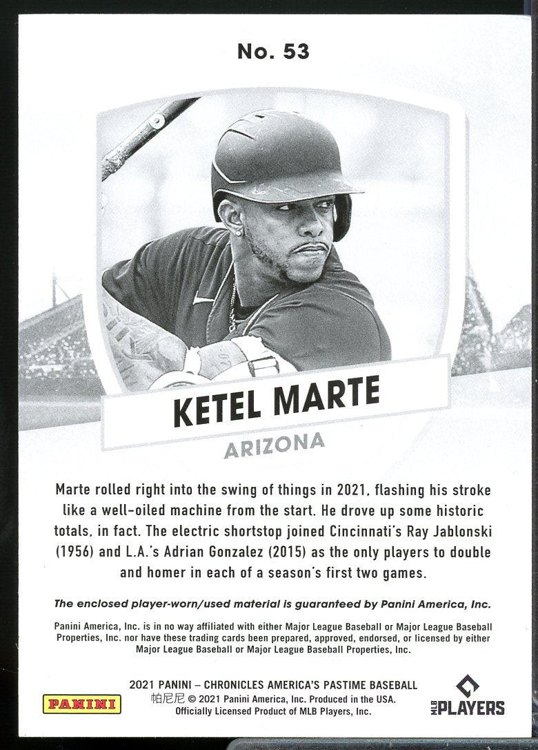 Ketel Marte Card 2021 Panini America's Pastime Dual Swatches #53  Image 2