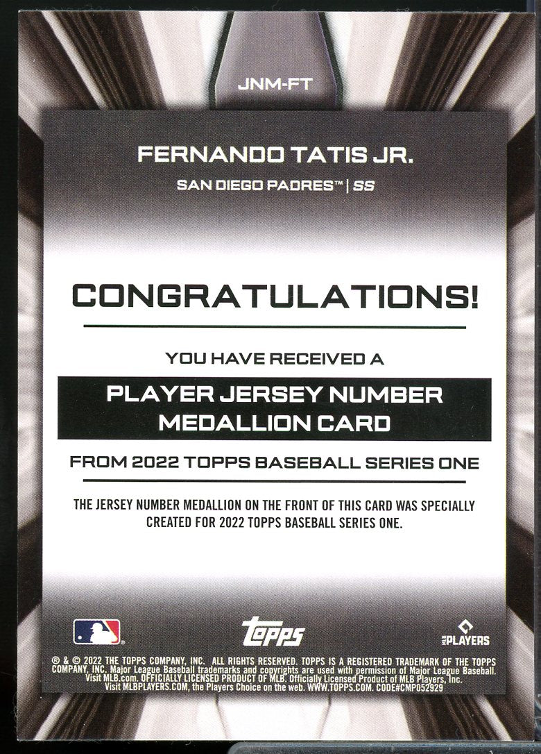 F. Tatis Jr. 2022 Topps Commemorative Player Jersey Number Medallions #JNMFT  Image 2
