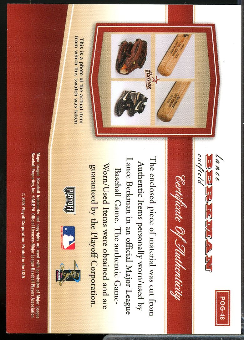 Lance Berkman Bat Card 2002 Playoff Piece of the Game Materials #48A  Image 2