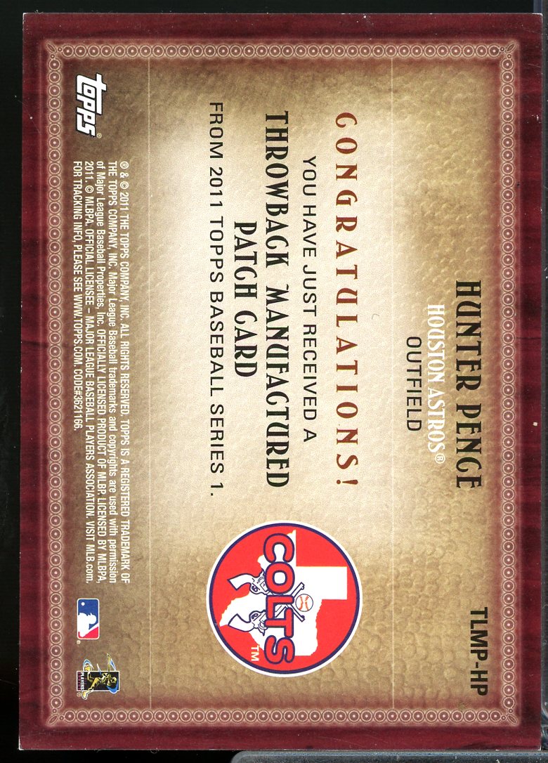 Hunter Pence Card 2011 Topps Commemorative Patch #HP  Image 2