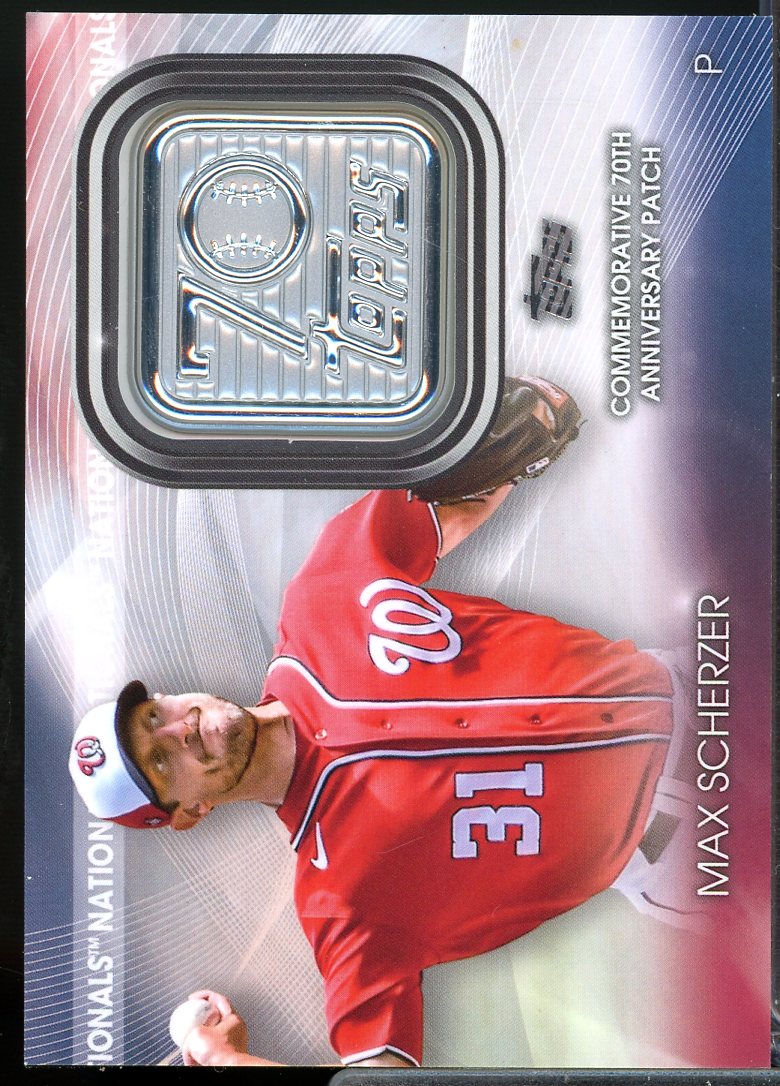 Max Scherzer Card 2021 Topps Update 70th Anniversary Logo Patches Blue #T70PMS  Image 1
