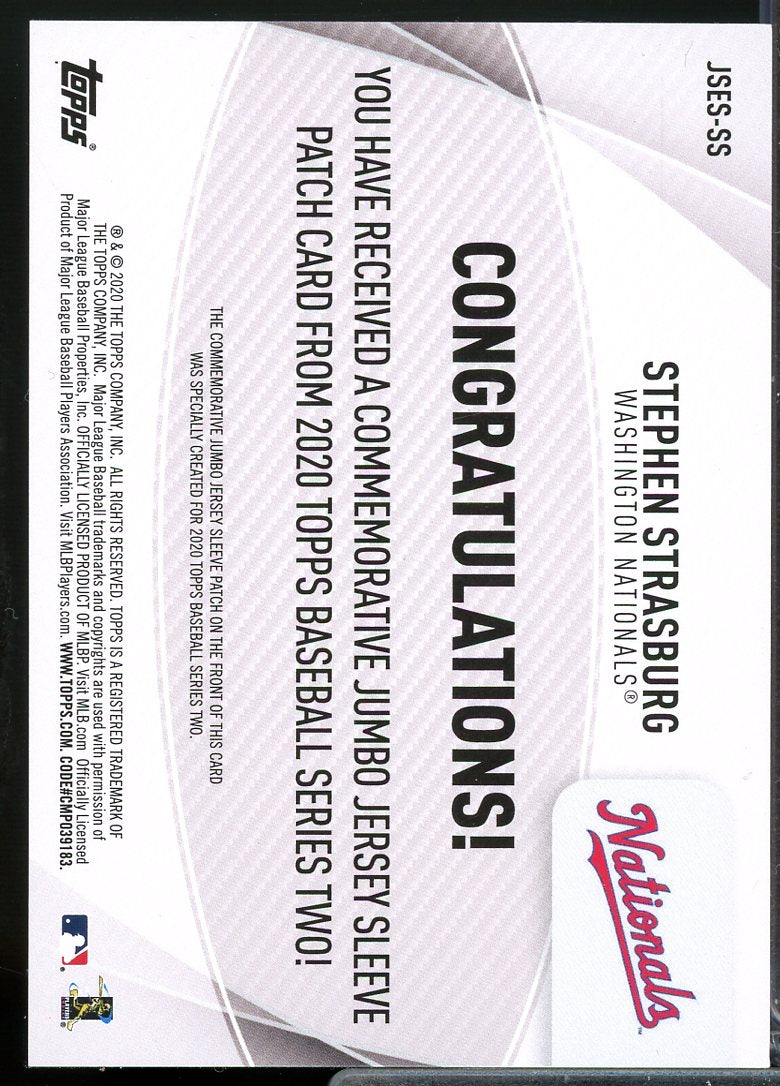 Stephen Strasburg 2020 Topps Jumbo Special Event Jersey Sleeve Patches #JSESSS  Image 2