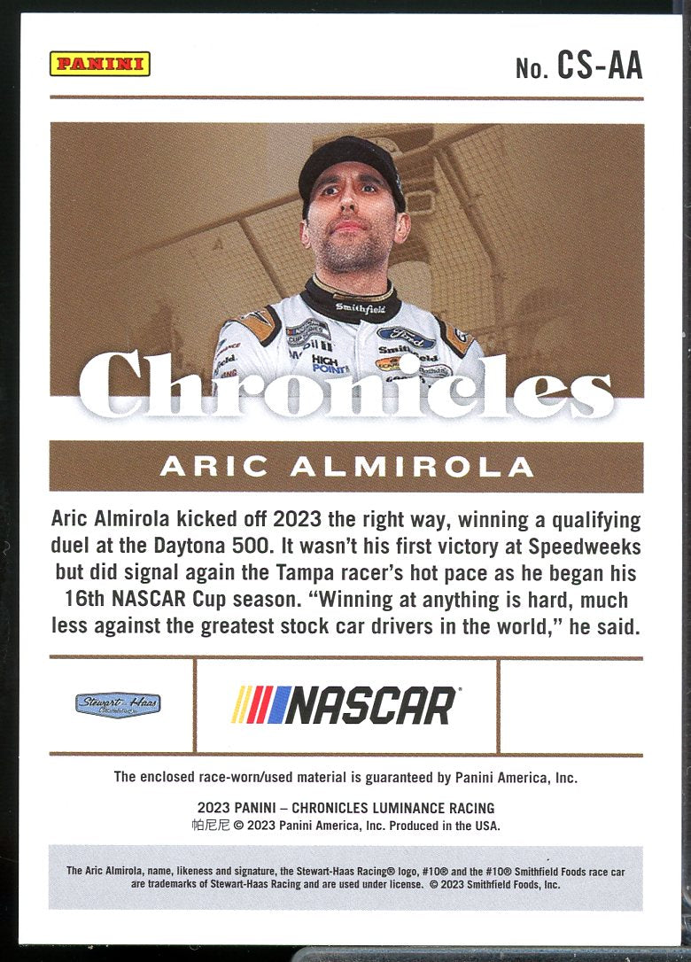 Aric Almirola Card 2023 Panini Chronicles Swatches #13  Image 2