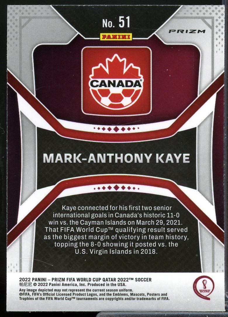 Mark-Anthony Kaye Card 2022 Panini Prizm World Cup Prizms Green Wave #51  Image 2