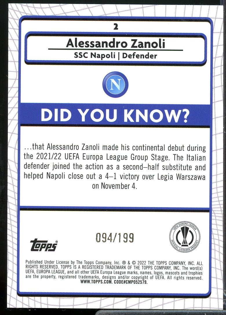 Alessandro Zanoli 2021 Merlin UEFA Champions League Aqua Speckle Refractors #2  Image 2