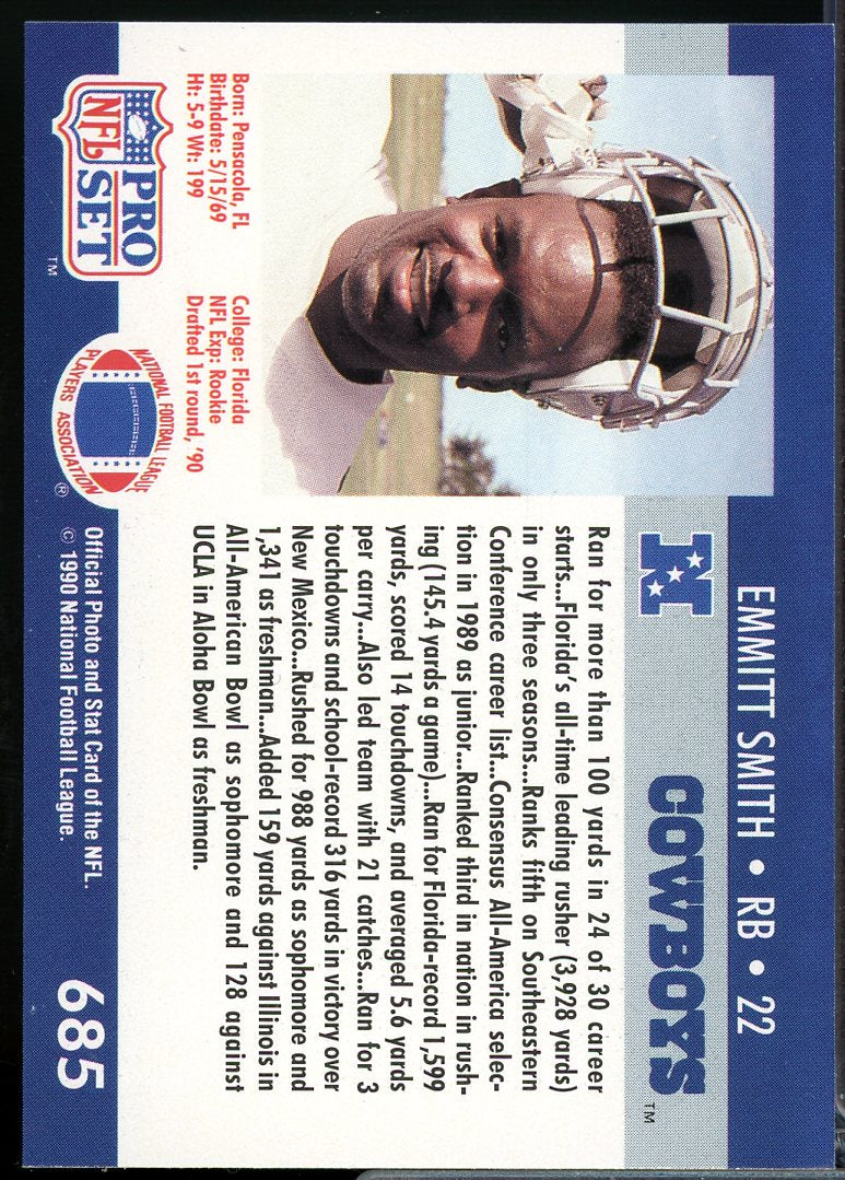 Emmitt Smith Rookie Card 1990 Pro Set #685  Image 2