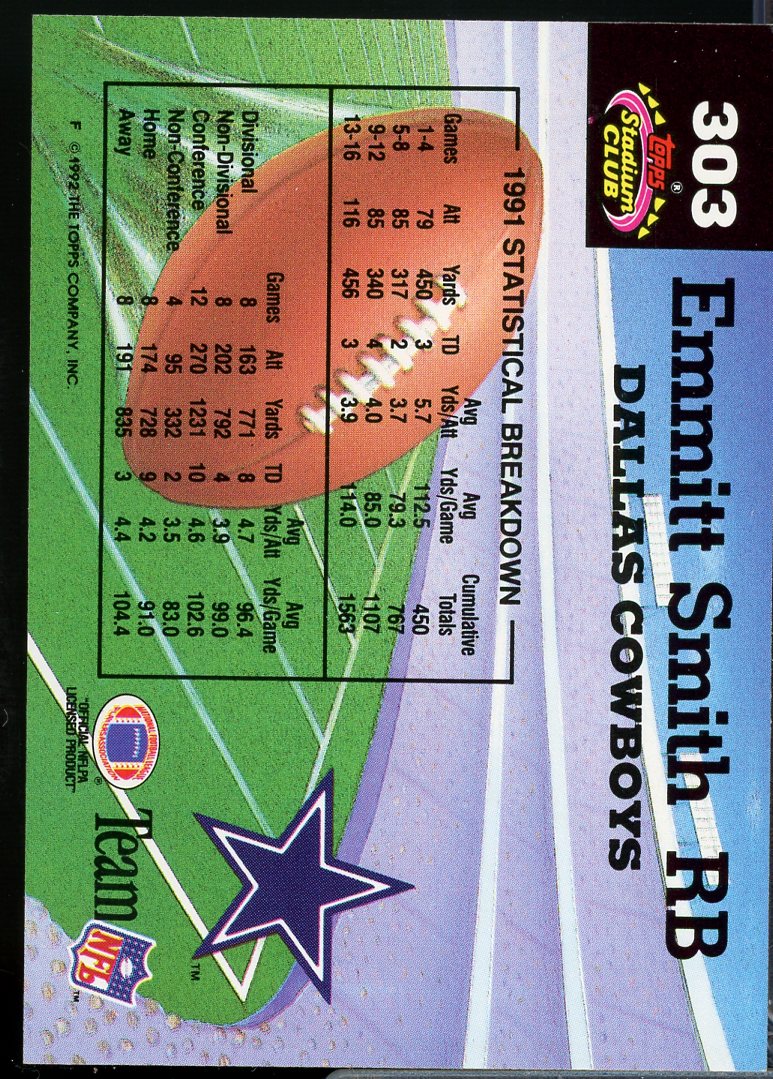 Emmitt Smith MC Card 1992 Stadium Club #303  Image 2