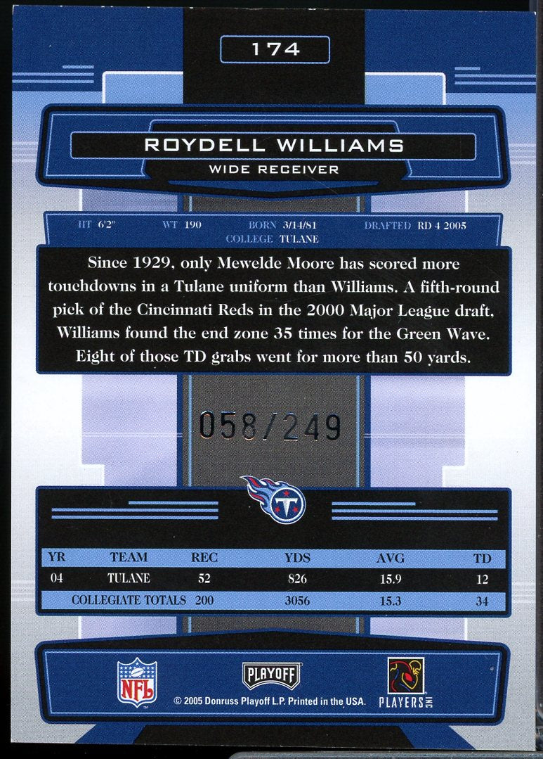 Roydell Williams Card 2005 Absolute Memorabilia Spectrum Silver Autographs #174  Image 2