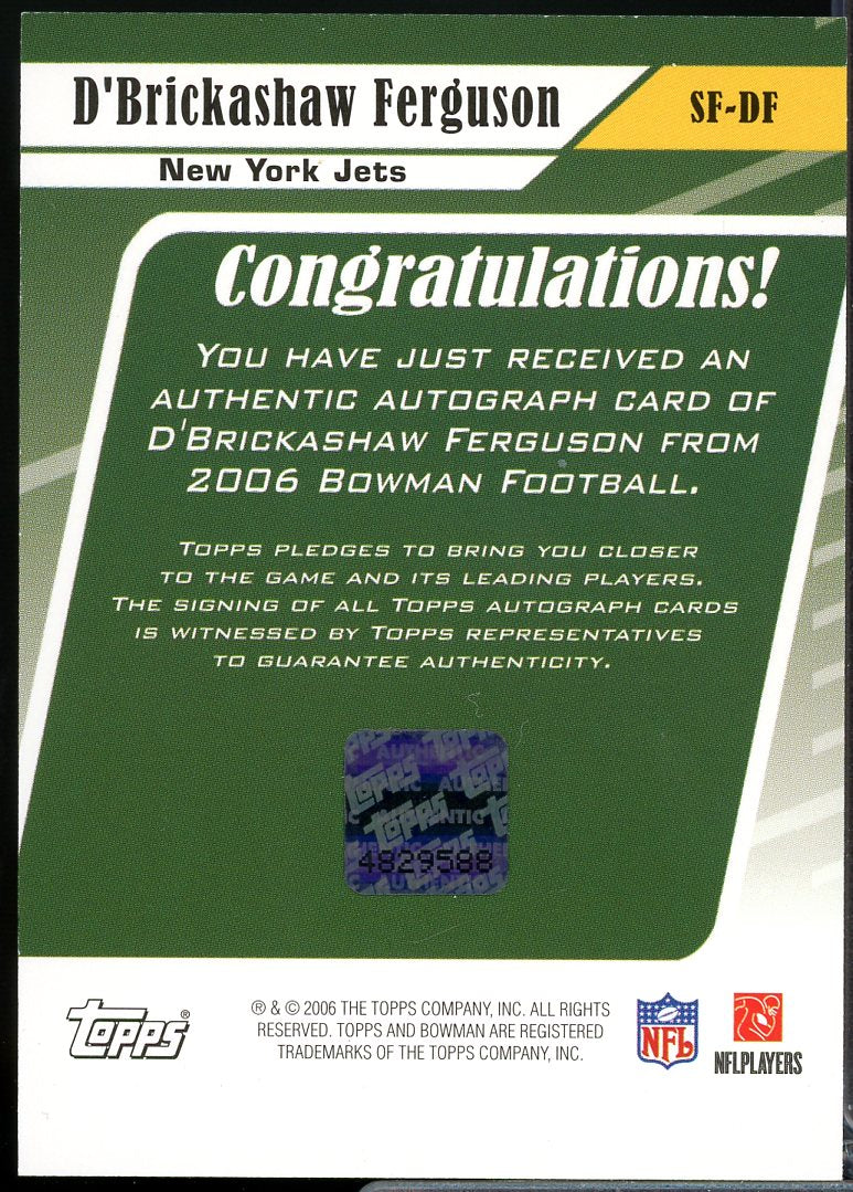 D'Brickashaw Ferguson F Card 2006 Bowman Signs of the Future #SFDF  Image 2