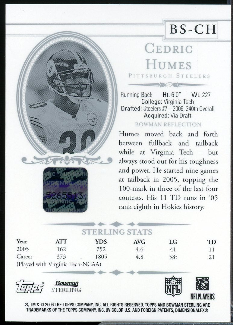 Cedric Humes AU Rookie Card 2006 Bowman Sterling #CH  Image 2