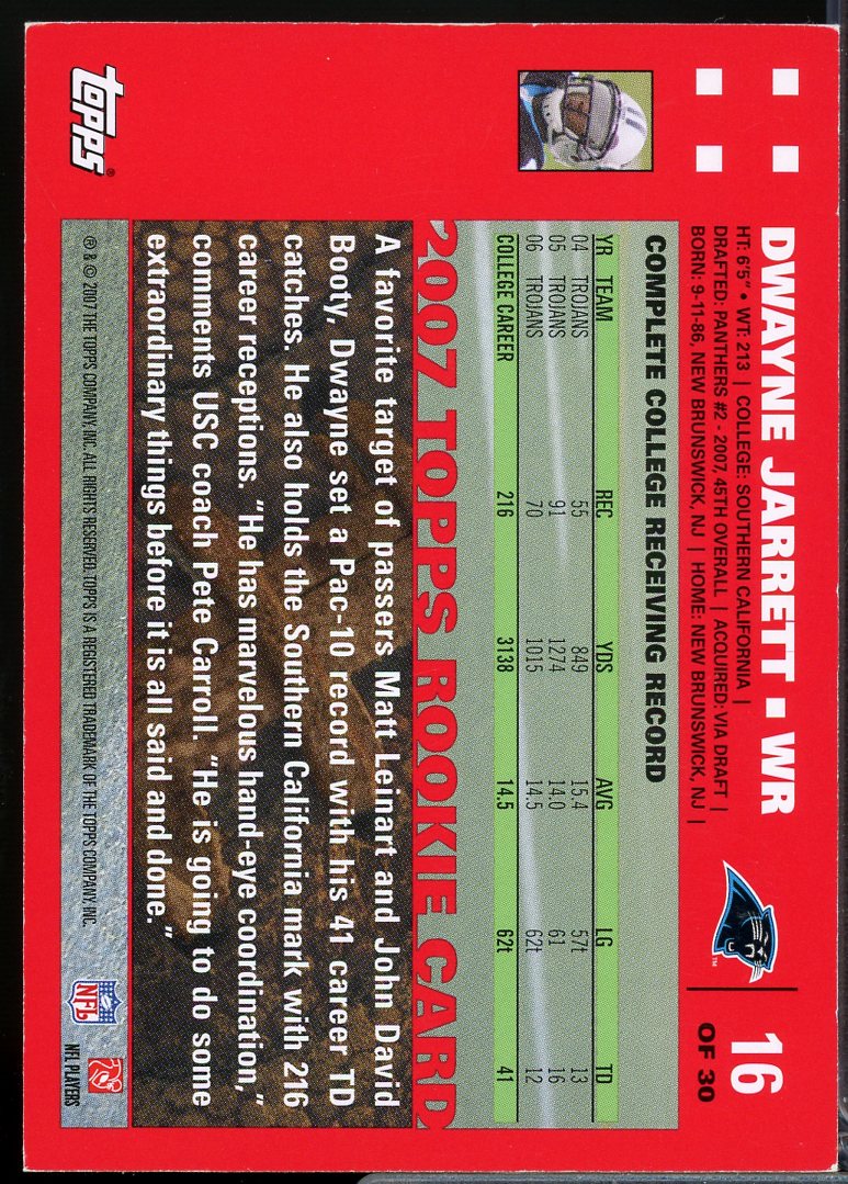 Dwayne Jarrett Rookie Card 2007 Topps Exclusive Rookies Jerseys #16  Image 2